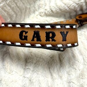 Vintage Tony Lama, Tooled Leather Belt Personalized 'GARY'. COLORS & LACED TRIM
